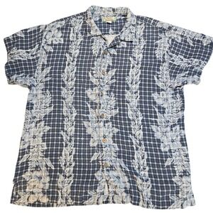 Tommy Bahama 100% Silk Shirt Mens XL Blue Hawaiian Camp Button Up